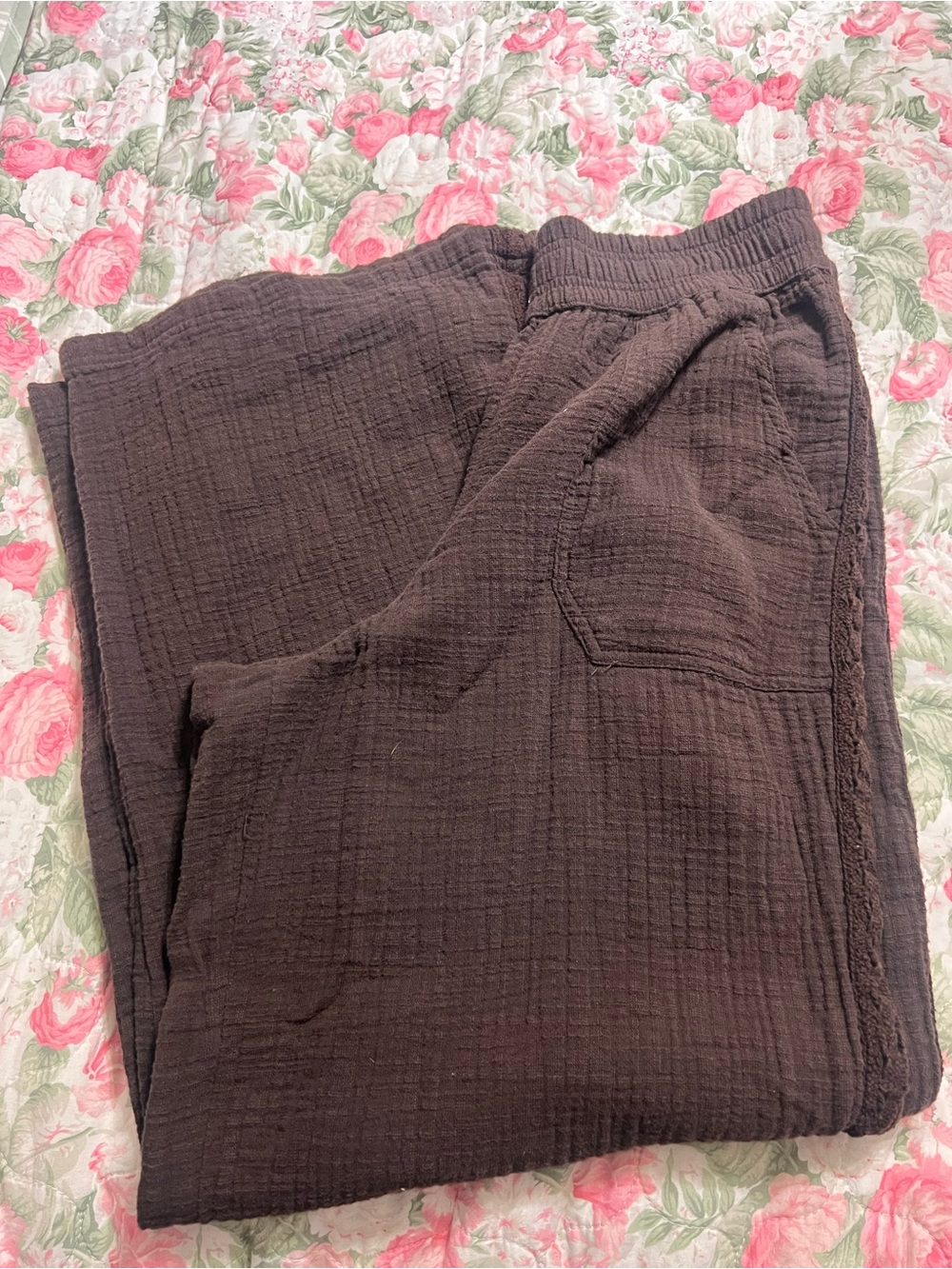 Chocolate Brown wide leg Cotton Gauze  Pants